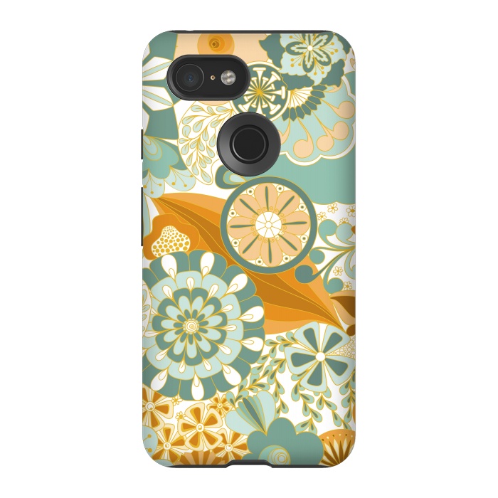 Pixel 3 StrongFit Flowers, Flowers Everywhere - Orange and Green by Paula Ohreen