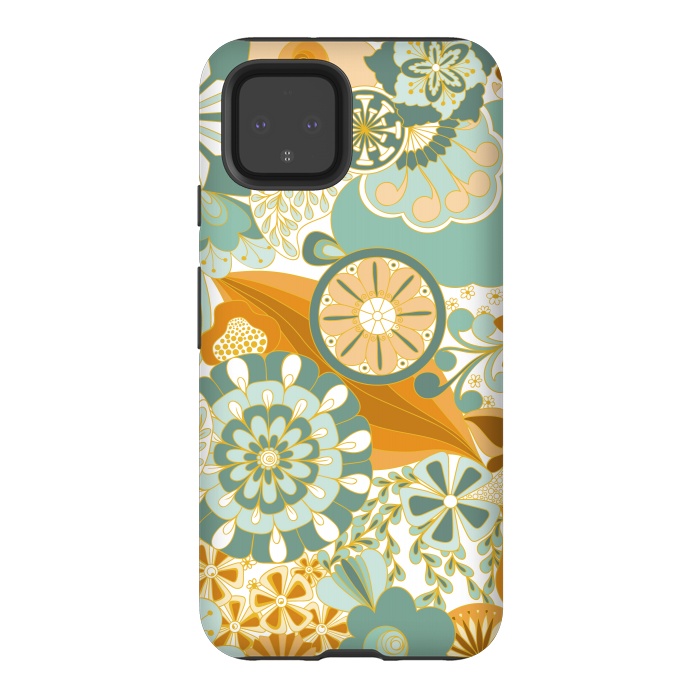 Pixel 4 StrongFit Flowers, Flowers Everywhere - Orange and Green by Paula Ohreen