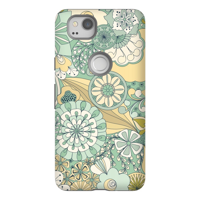 Pixel 2 StrongFit Flowers, Flowers Everywhere - Cream and Mint by Paula Ohreen