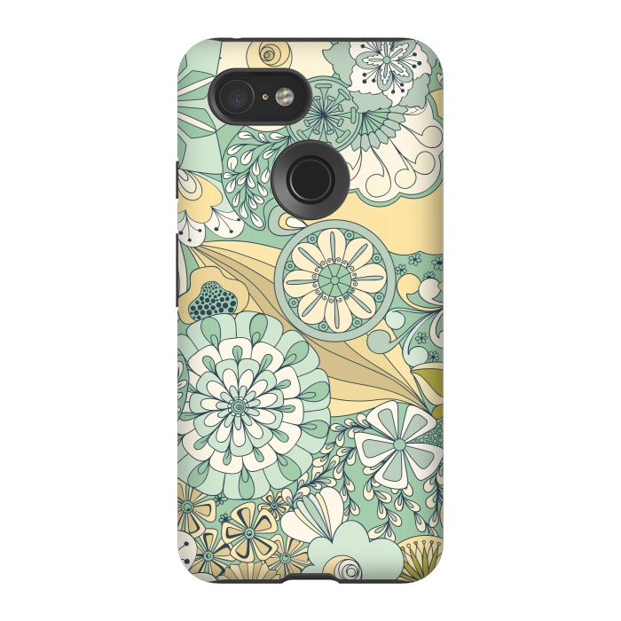 Pixel 3 StrongFit Flowers, Flowers Everywhere - Cream and Mint by Paula Ohreen