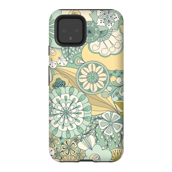 Pixel 4 StrongFit Flowers, Flowers Everywhere - Cream and Mint by Paula Ohreen