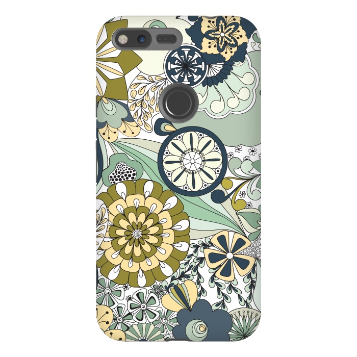 Pixel XL StrongFit Flowers, Flowers Everywhere - Navy and Green by Paula Ohreen