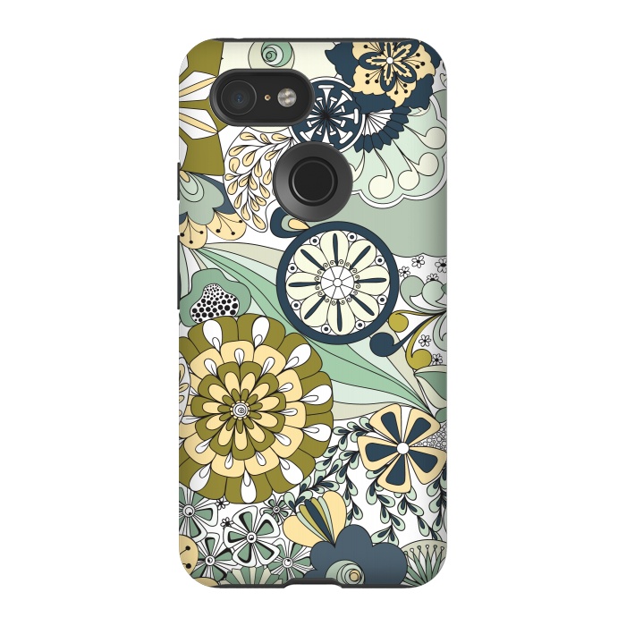 Pixel 3 StrongFit Flowers, Flowers Everywhere - Navy and Green by Paula Ohreen