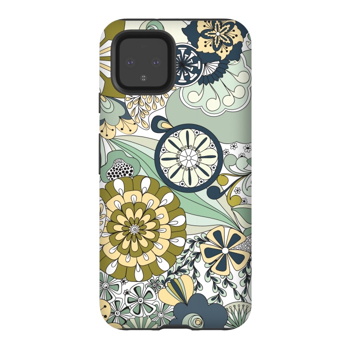 Pixel 4 StrongFit Flowers, Flowers Everywhere - Navy and Green by Paula Ohreen