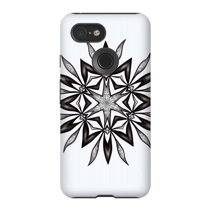 Pixel 3 StrongFit Kaleidoscopic Flower Art In Black And White by Boriana Giormova