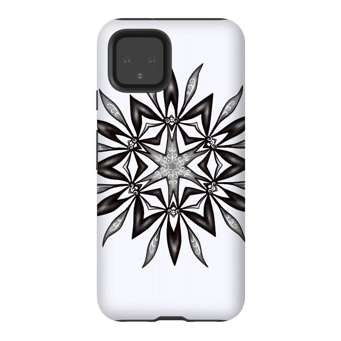 Pixel 4 StrongFit Kaleidoscopic Flower Art In Black And White by Boriana Giormova