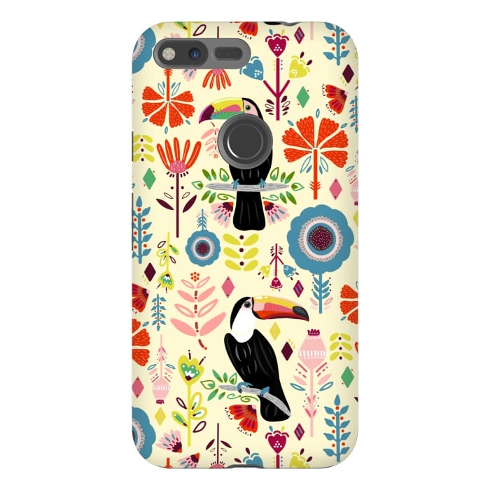 Pixel XL StrongFit Colorful Toucans On Cream  by Tigatiga
