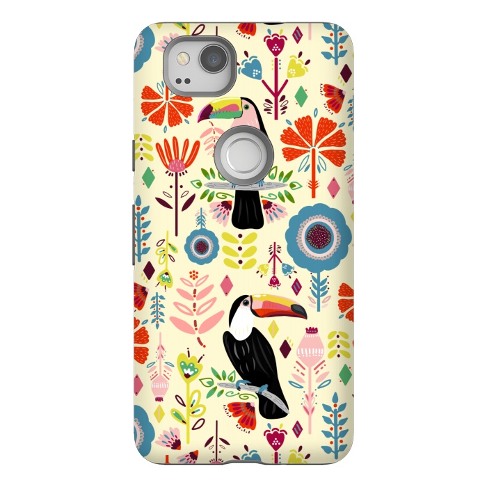 Pixel 2 StrongFit Colorful Toucans On Cream  by Tigatiga