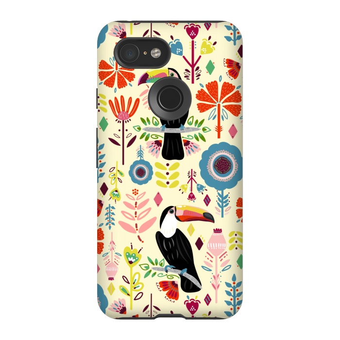 Pixel 3 StrongFit Colorful Toucans On Cream  by Tigatiga