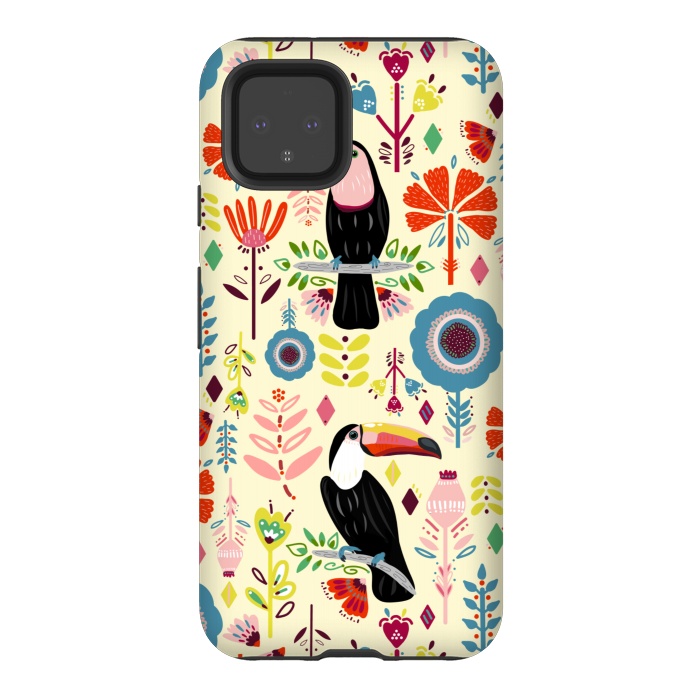 Pixel 4 StrongFit Colorful Toucans On Cream  by Tigatiga