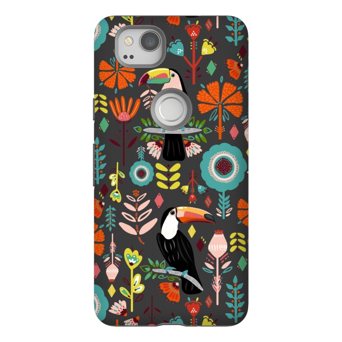 Pixel 2 StrongFit Colorful Toucans On Grey  by Tigatiga
