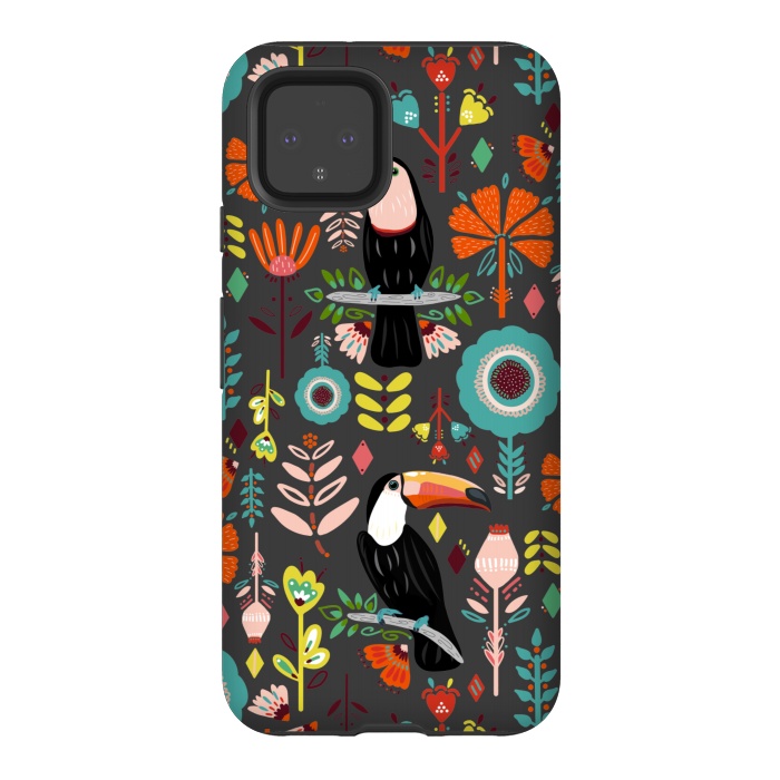 Pixel 4 StrongFit Colorful Toucans On Grey  by Tigatiga