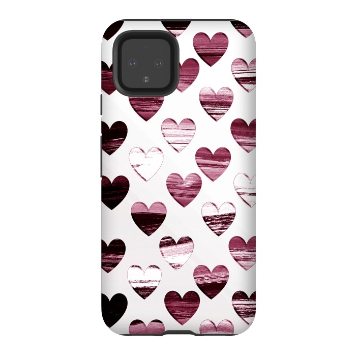 Pixel 4 StrongFit Cherry wine brushed painted hearts by Oana 