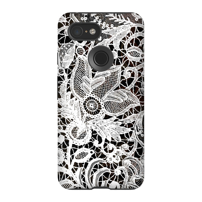 Pixel 3 StrongFit White floral vintage lace on black by Oana 