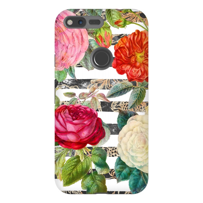 Pixel XL StrongFit Vibrant romantic botanical flowers and white stripes by Oana 