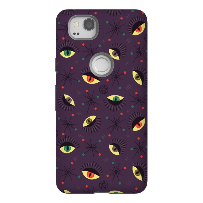 Pixel 2 StrongFit Reptile Witch Eyes Spooky Retro Pattern by Boriana Giormova