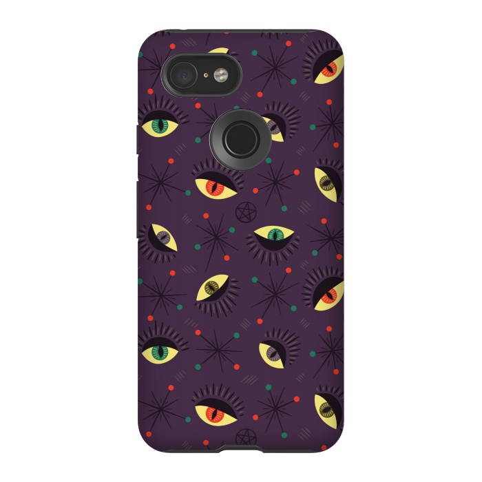 Pixel 3 StrongFit Reptile Witch Eyes Spooky Retro Pattern by Boriana Giormova