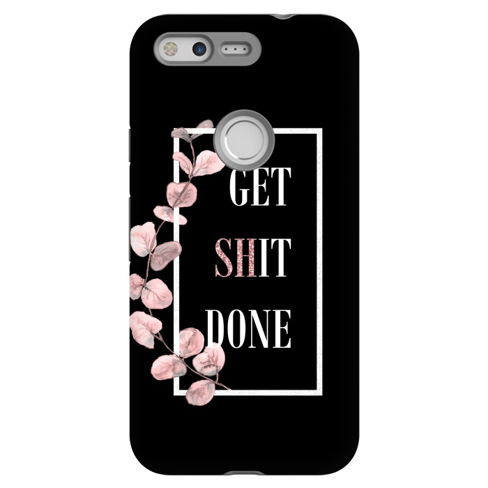 Pixel StrongFit Get shit done - with pink blush eucalyptus branch on black by  Utart