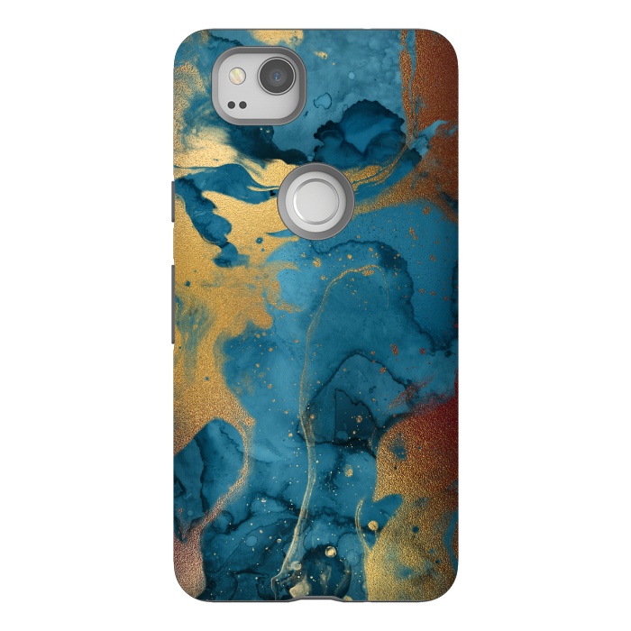 Pixel 2 StrongFit Gold and Indigo Ink Marble by  Utart
