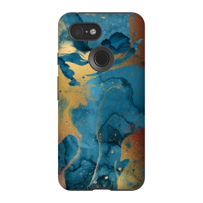 Pixel 3 StrongFit Gold and Indigo Ink Marble by  Utart