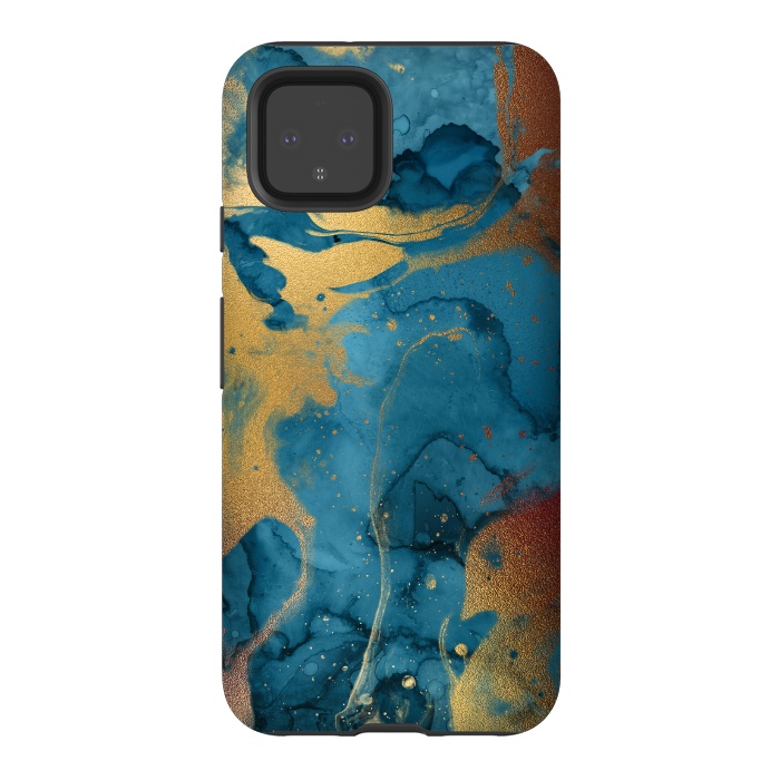 Pixel 4 StrongFit Gold and Indigo Ink Marble by  Utart