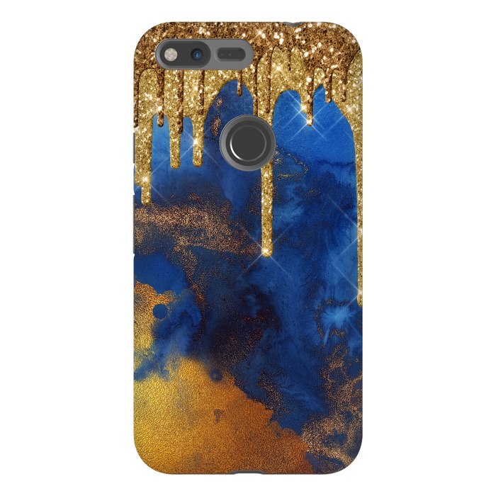 Pixel XL StrongFit Raining Gold Glitter and Foil on Indigo Marble Ink by  Utart