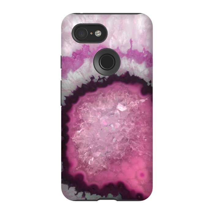Pixel 3 StrongFit Pink and White Crystal Agate by  Utart