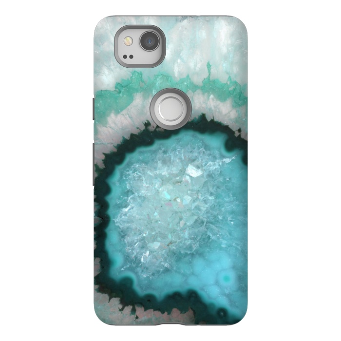 Pixel 2 StrongFit Teal White and Green Crystal Agate by  Utart