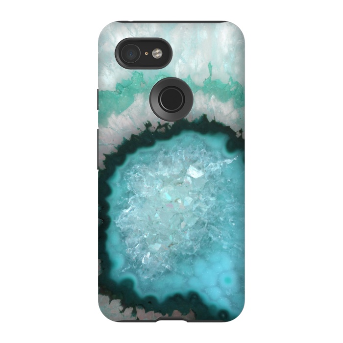 Pixel 3 StrongFit Teal White and Green Crystal Agate by  Utart