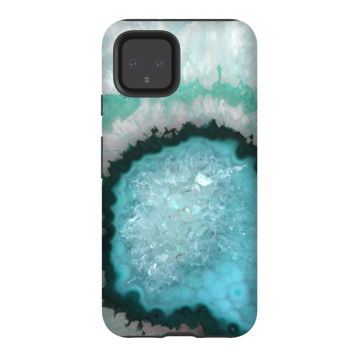 Pixel 4 StrongFit Teal White and Green Crystal Agate by  Utart
