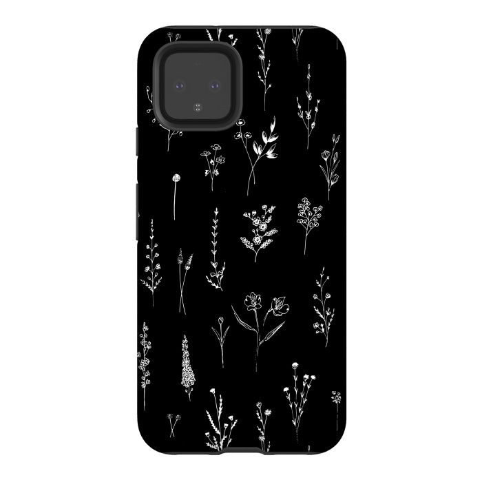 Pixel 4 StrongFit Black Wildflowers by Anis Illustration