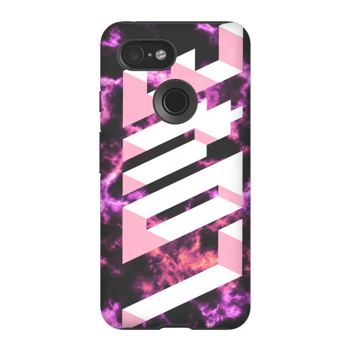 Pixel 3 StrongFit Love - 3D pink typography on magenta dark marble by Oana 