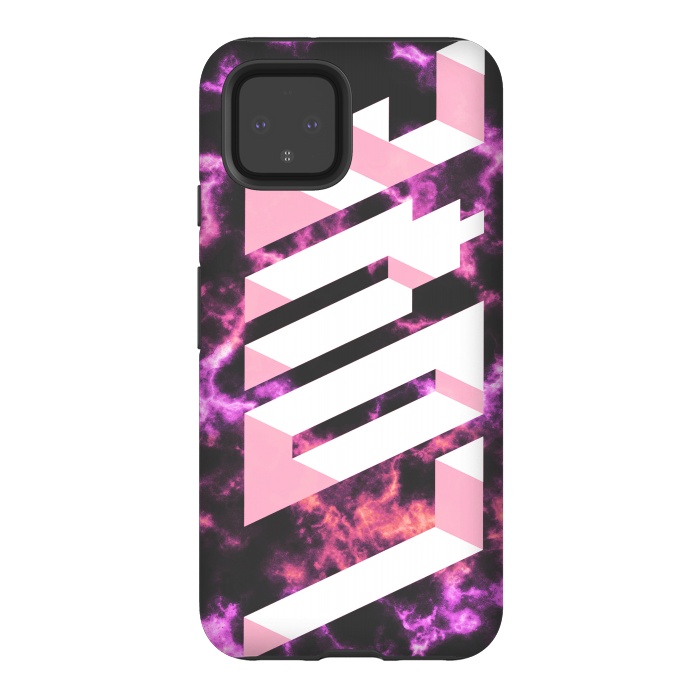 Pixel 4 StrongFit Love - 3D pink typography on magenta dark marble by Oana 