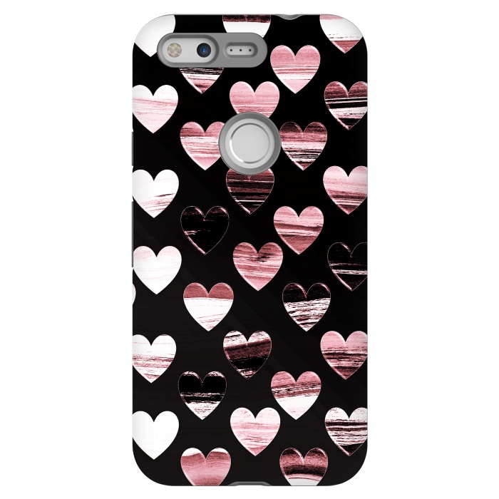 Pixel StrongFit Pink white brushed chocolate hearts on black backgroung by Oana 
