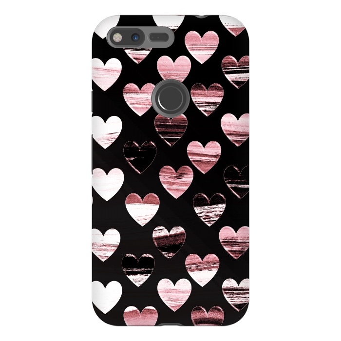 Pixel XL StrongFit Pink white brushed chocolate hearts on black backgroung by Oana 