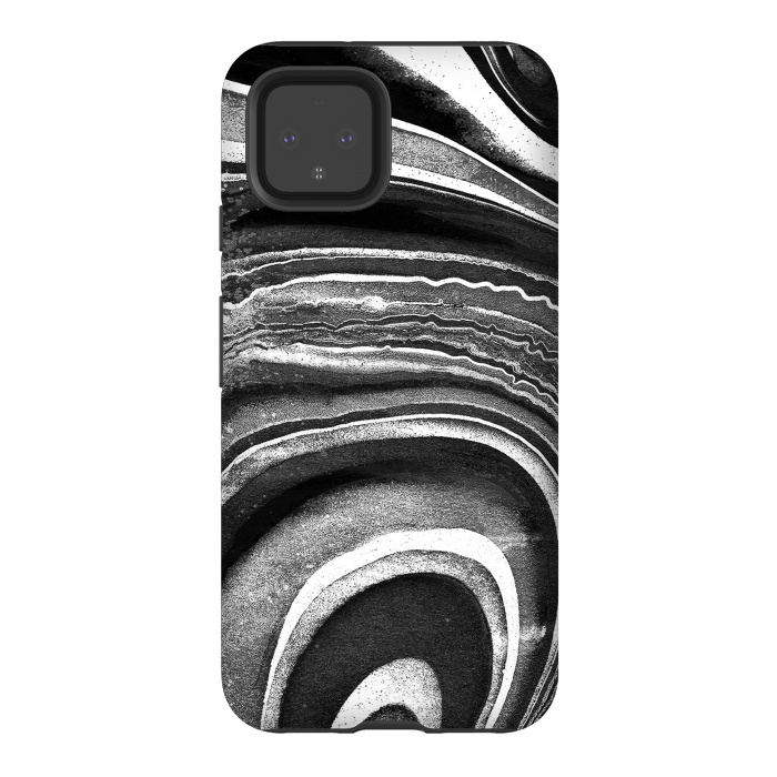 Pixel 4 StrongFit Painted black and white marble stripes by Oana 