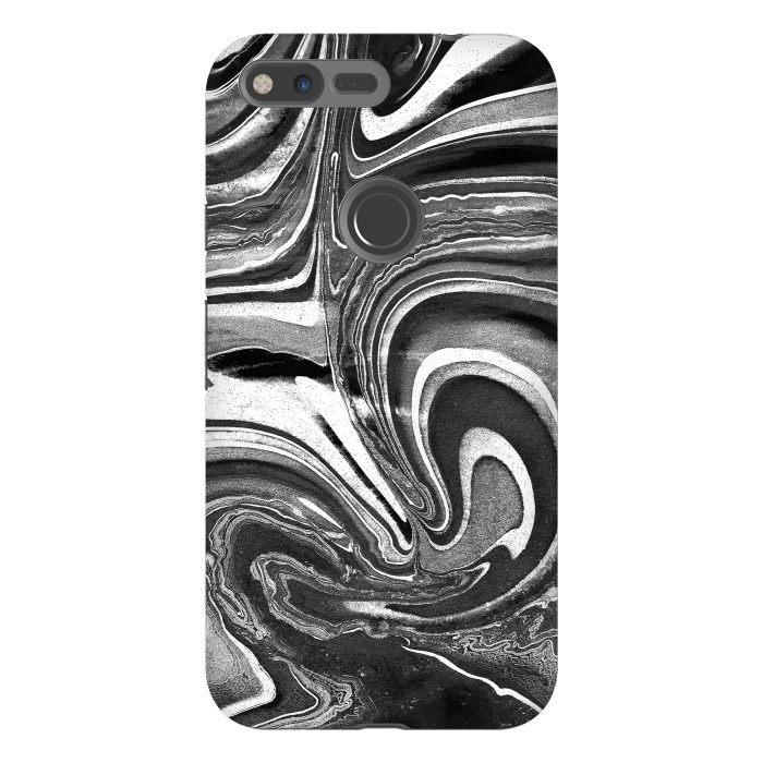 Pixel XL StrongFit Black and white marble swirls abstract art by Oana 