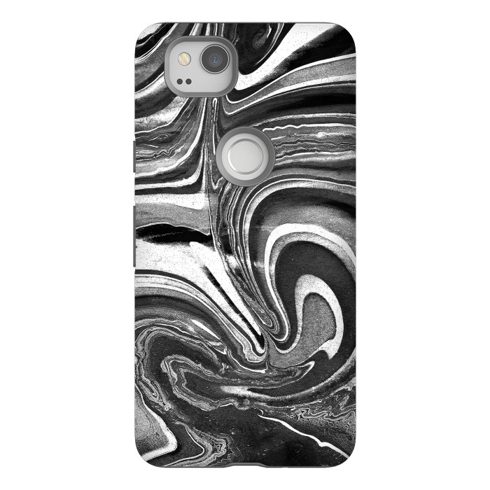 Pixel 2 StrongFit Black and white marble swirls abstract art by Oana 