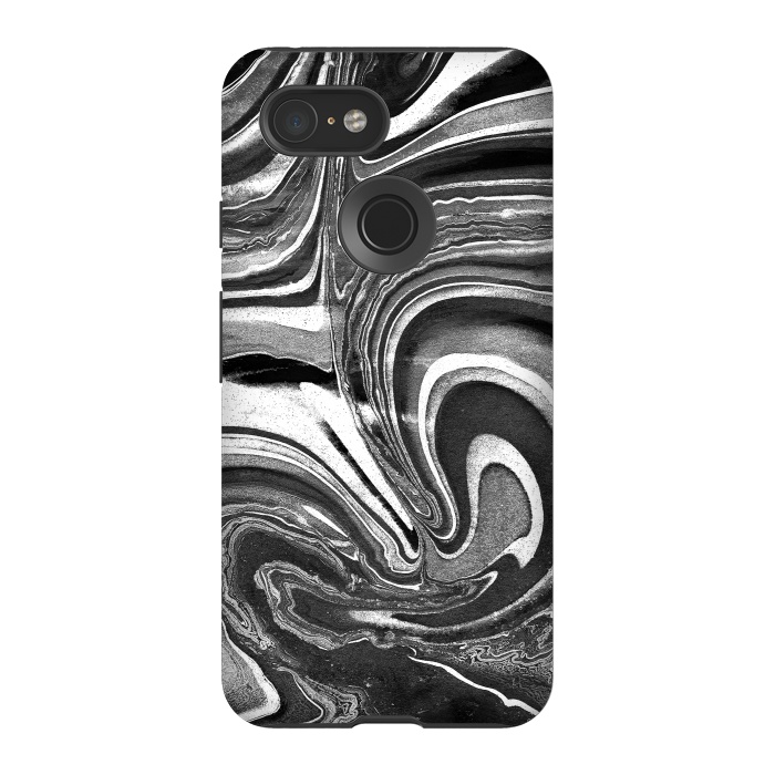 Pixel 3 StrongFit Black and white marble swirls abstract art by Oana 