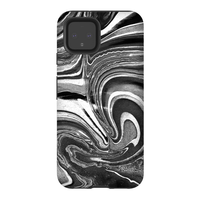 Pixel 4 StrongFit Black and white marble swirls abstract art by Oana 