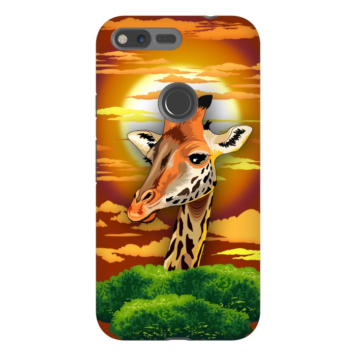 Pixel XL StrongFit Giraffe on Wild African Savanna Sunset  by BluedarkArt