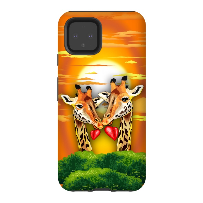 Pixel 4 StrongFit Giraffes in Love in Wild African Savanna Valentine's Day by BluedarkArt