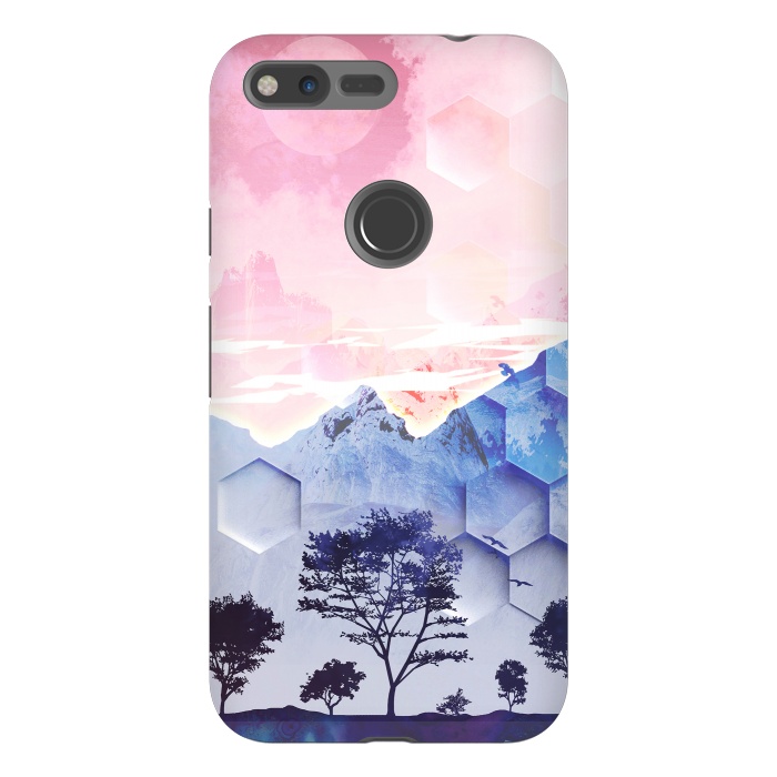 Pixel XL StrongFit Utopic mountain landscape - pink blue by Oana 