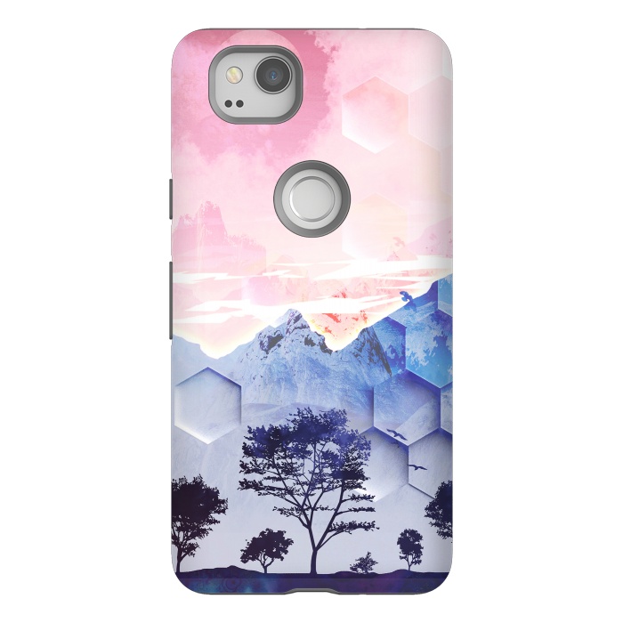 Pixel 2 StrongFit Utopic mountain landscape - pink blue by Oana 