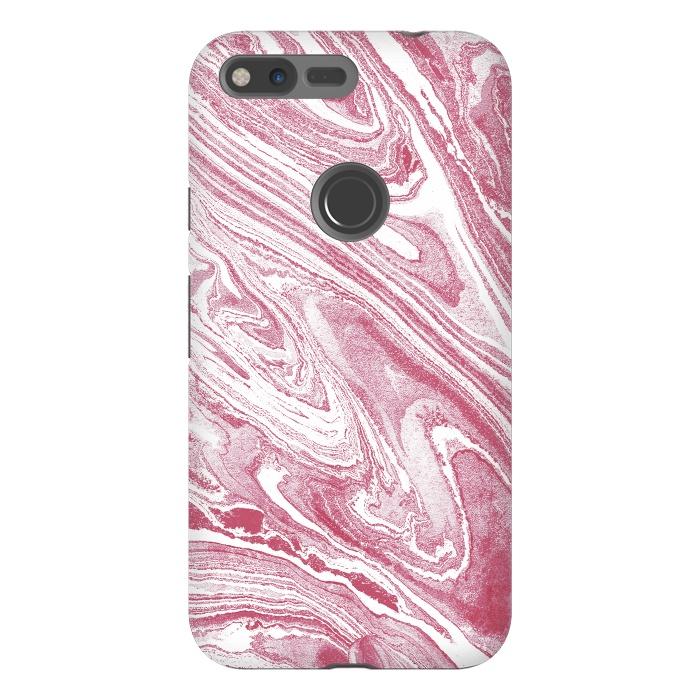 Pixel XL StrongFit Pastel fuchsia pink and white marble lines by Oana 