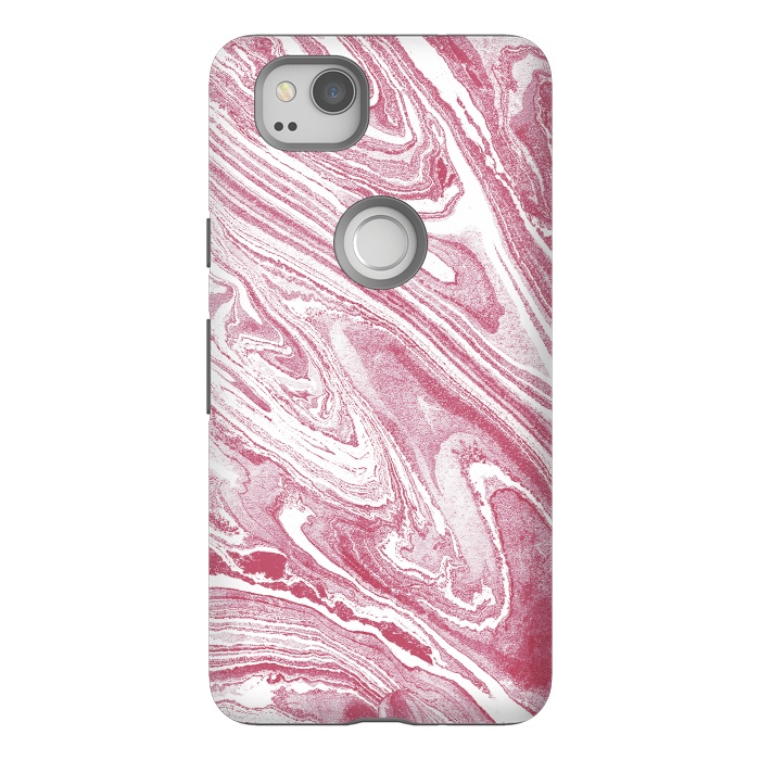 Pixel 2 StrongFit Pastel fuchsia pink and white marble lines by Oana 