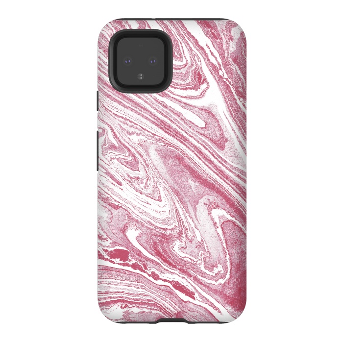 Pixel 4 StrongFit Pastel fuchsia pink and white marble lines by Oana 