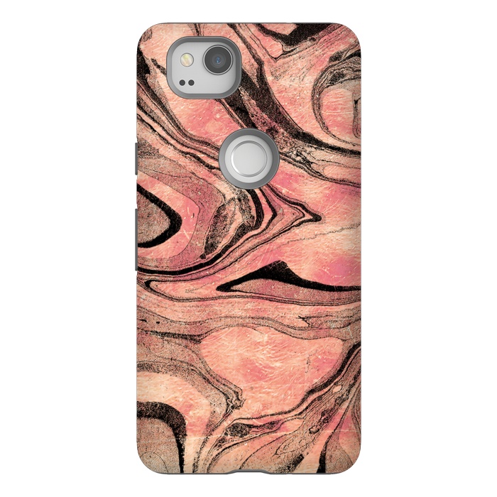 Pixel 2 StrongFit rose gold liquid marble with black lines by Oana 