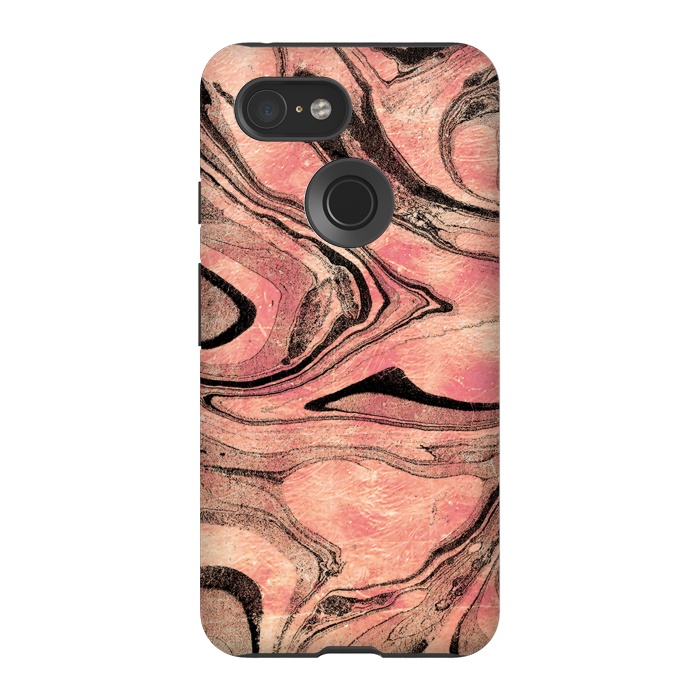 Pixel 3 StrongFit rose gold liquid marble with black lines by Oana 