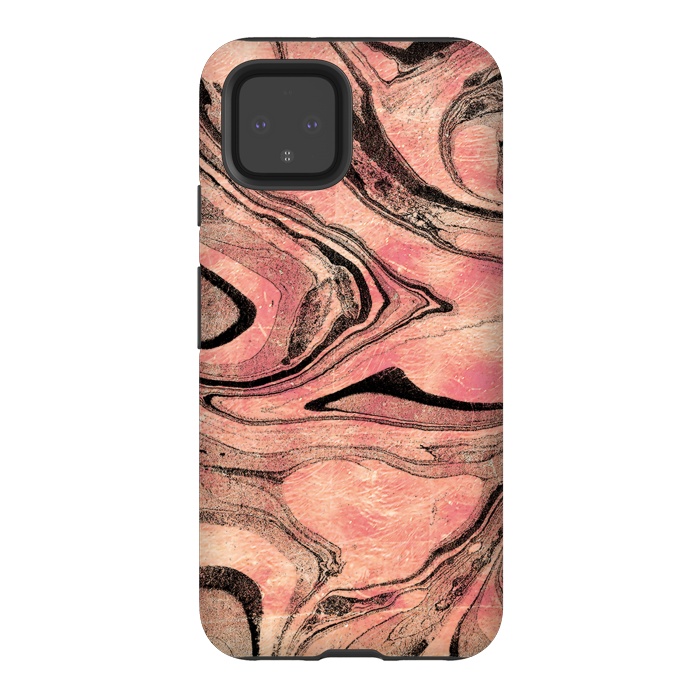 Pixel 4 StrongFit rose gold liquid marble with black lines by Oana 